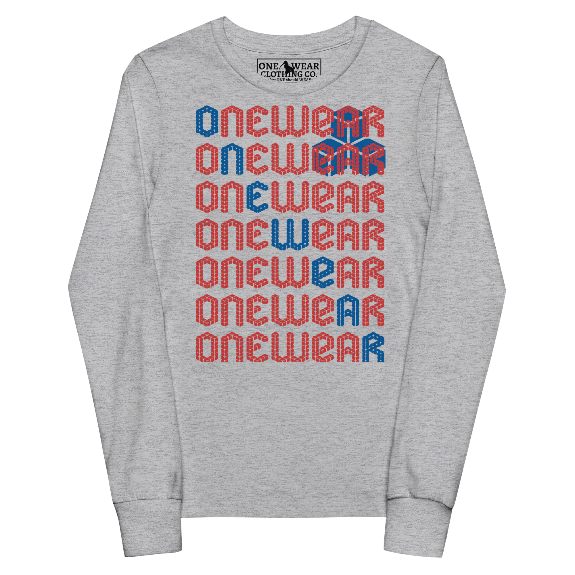 One Wear Graphic Series 07 – Youth long sleeve tee – Red & Royal - Image 5