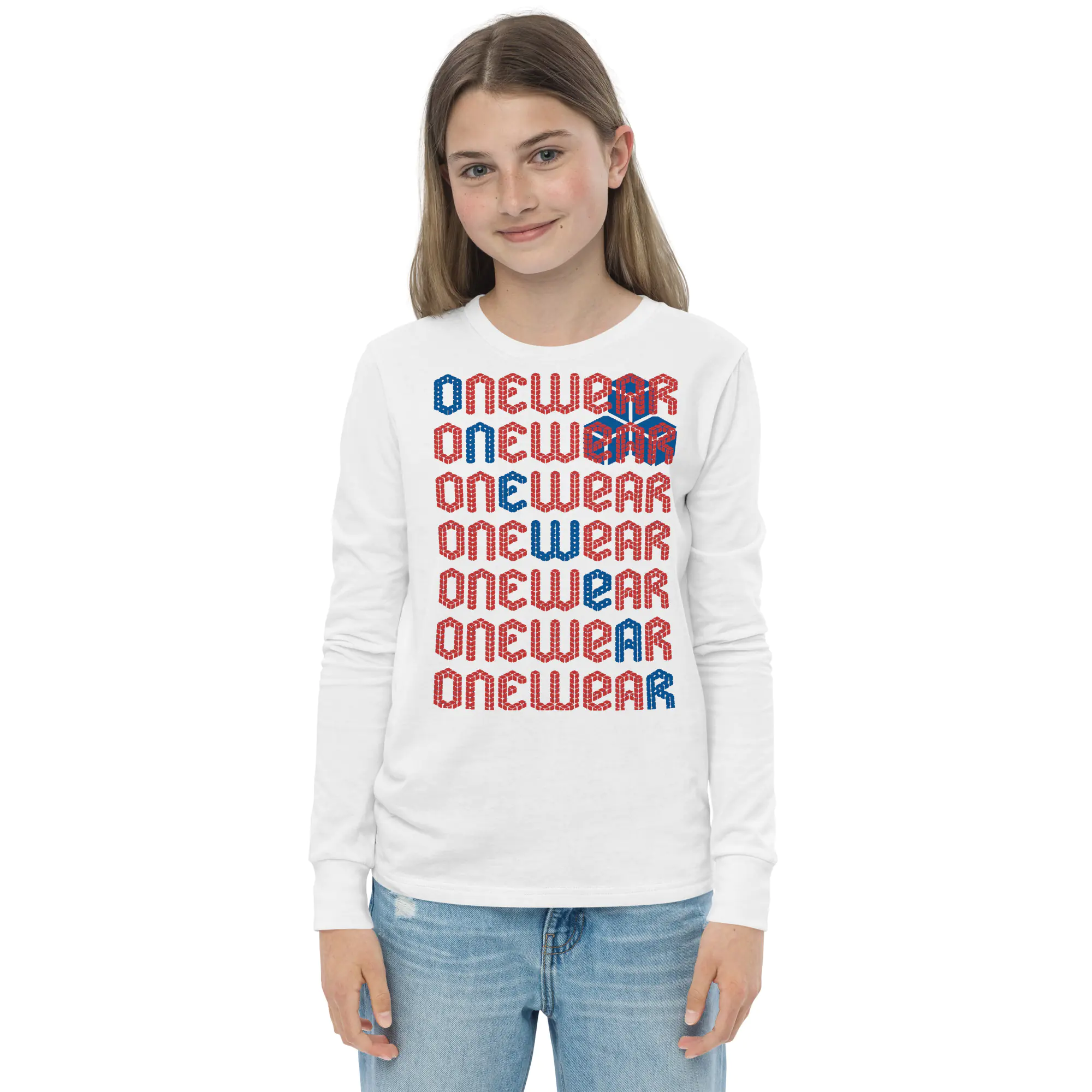 One Wear Graphic Series 07 – Youth long sleeve tee – Red & Royal - Image 2