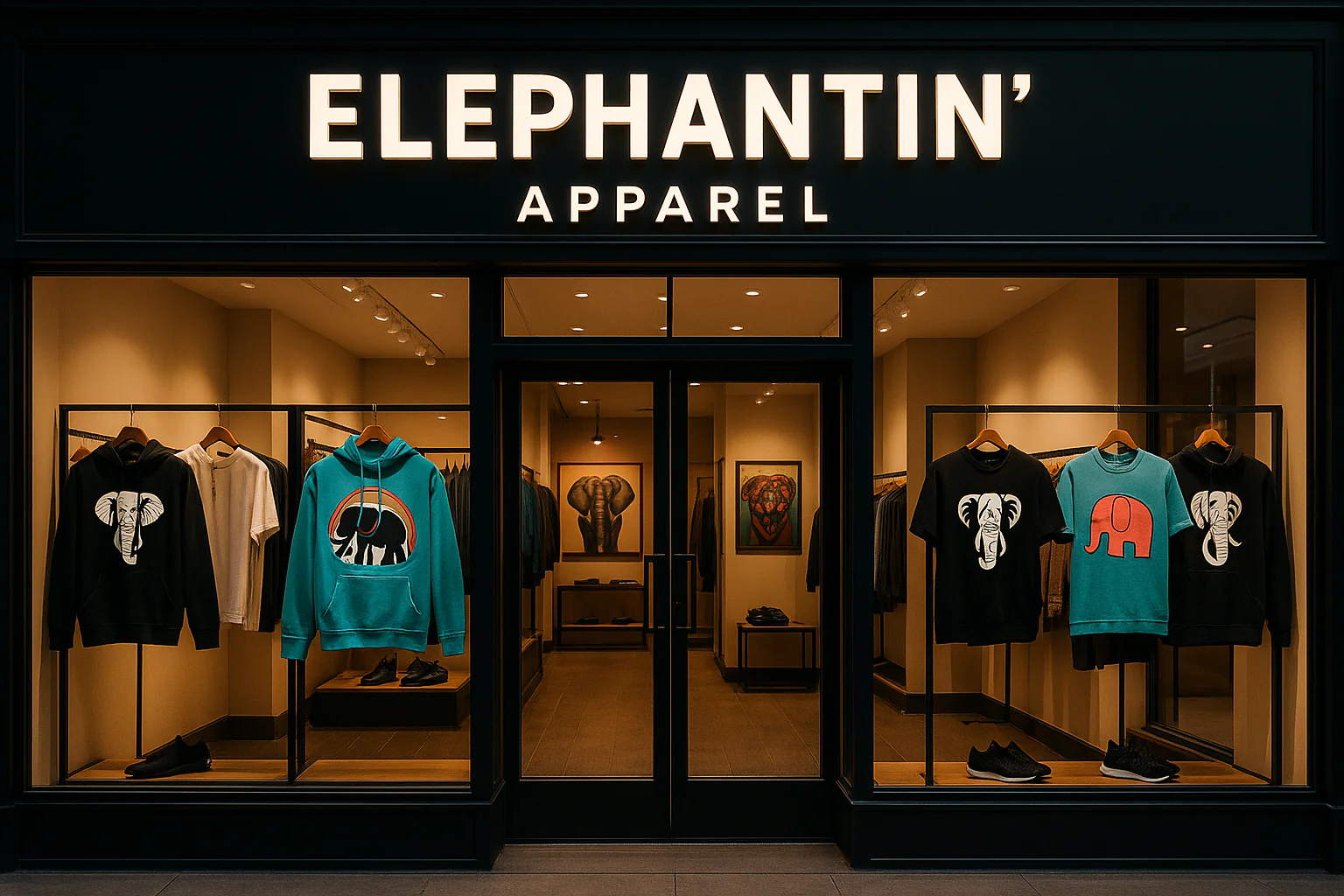 Elephantin' Apparel Storefront Display