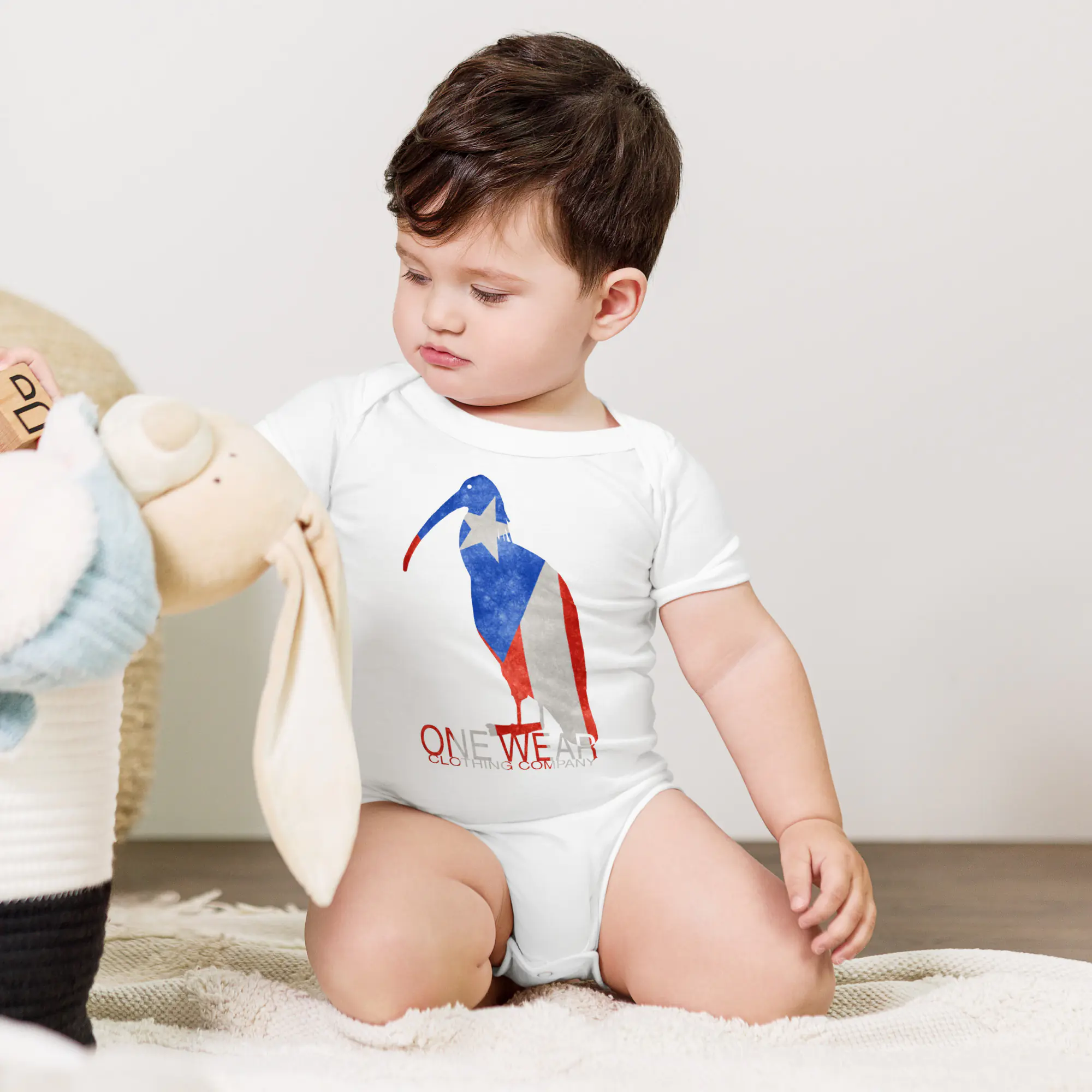One Wear Ibis, Standing 1, Puerto Rico Flag – Baby short sleeve one piece - Image 2