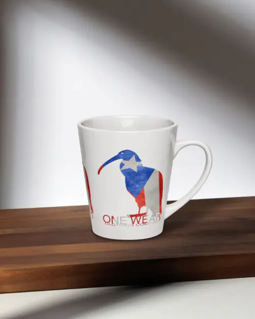One Wear Ibis, Standing 1, Puerto Rico Flag – Latte mug