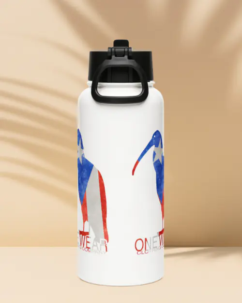 One Wear Ibis, Standing 1, Puerto Rico Flag – Stainless steel water bottle with a straw lid