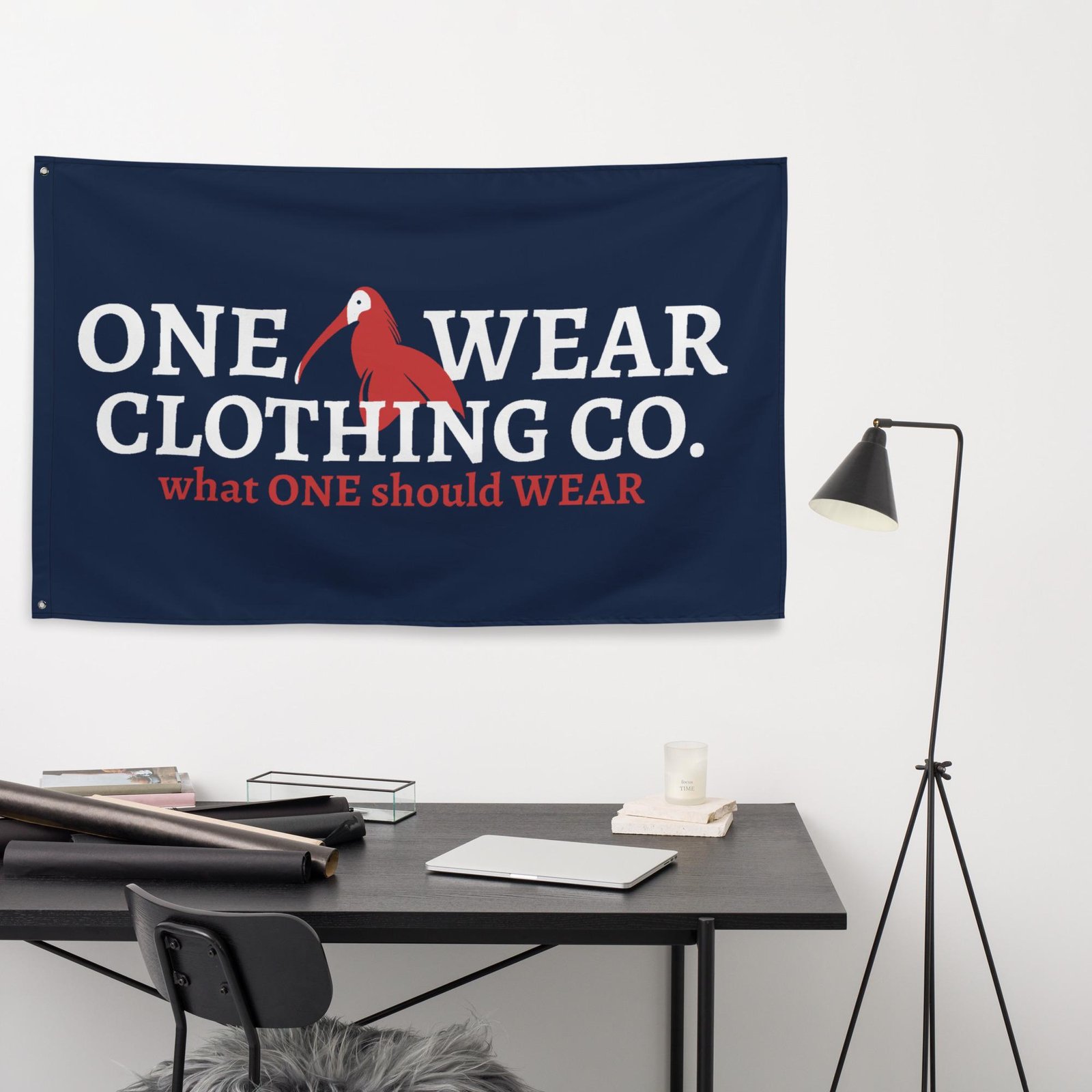One Wear Slogan & Wavy Head Ibis 2 – Flag – Navy, Red & White - Image 4