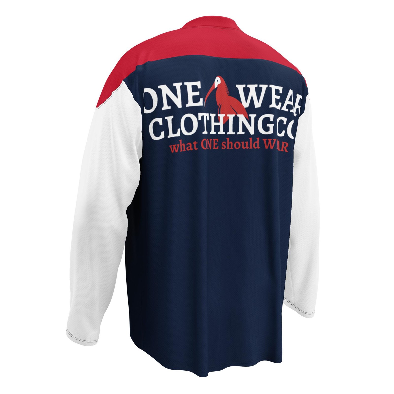 One Wear Slogan & Wavy Head Ibis 2 – Hockey Fan Jersey – Navy, Red & White - Image 8