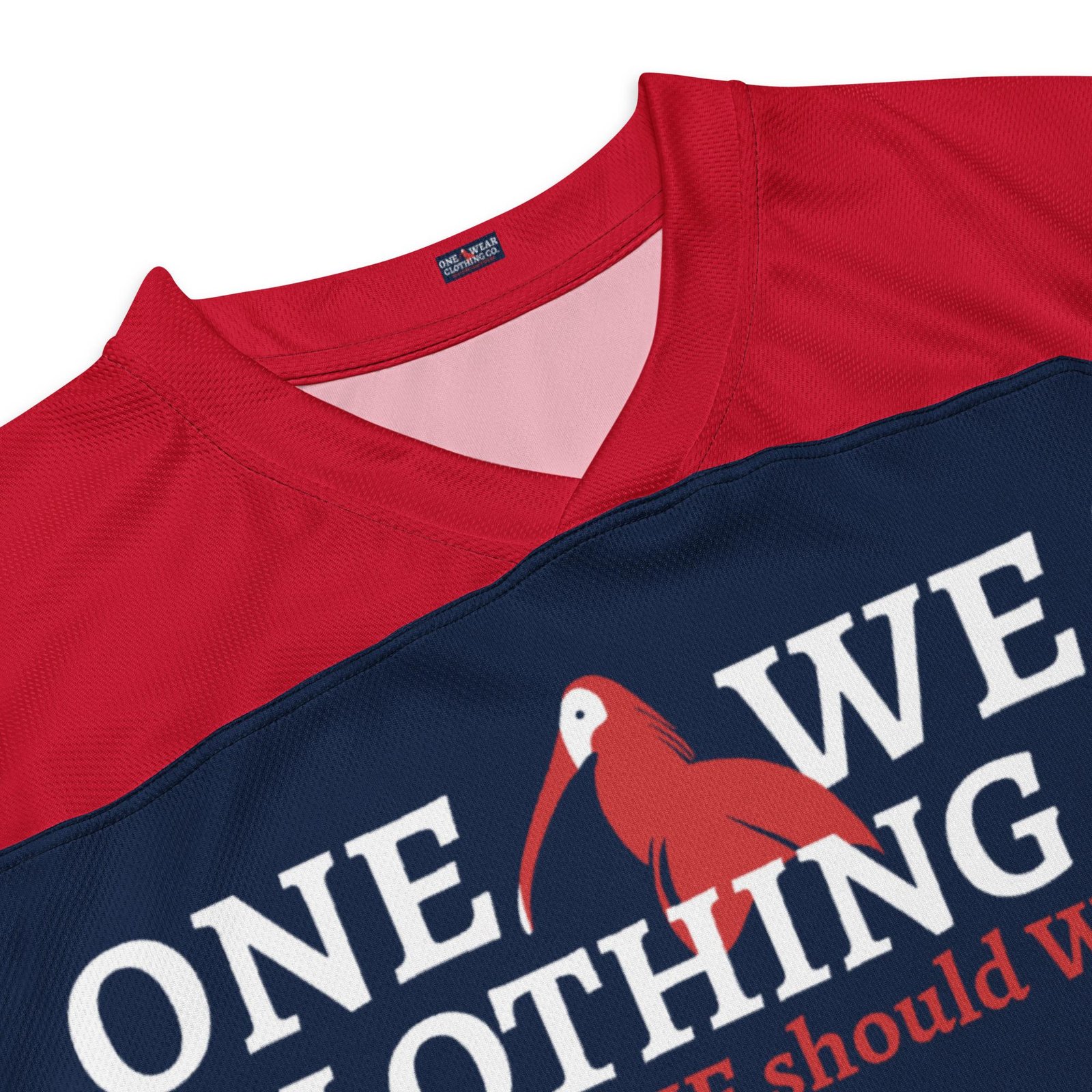 One Wear Slogan & Wavy Head Ibis 2 – Hockey Fan Jersey – Navy, Red & White - Image 5