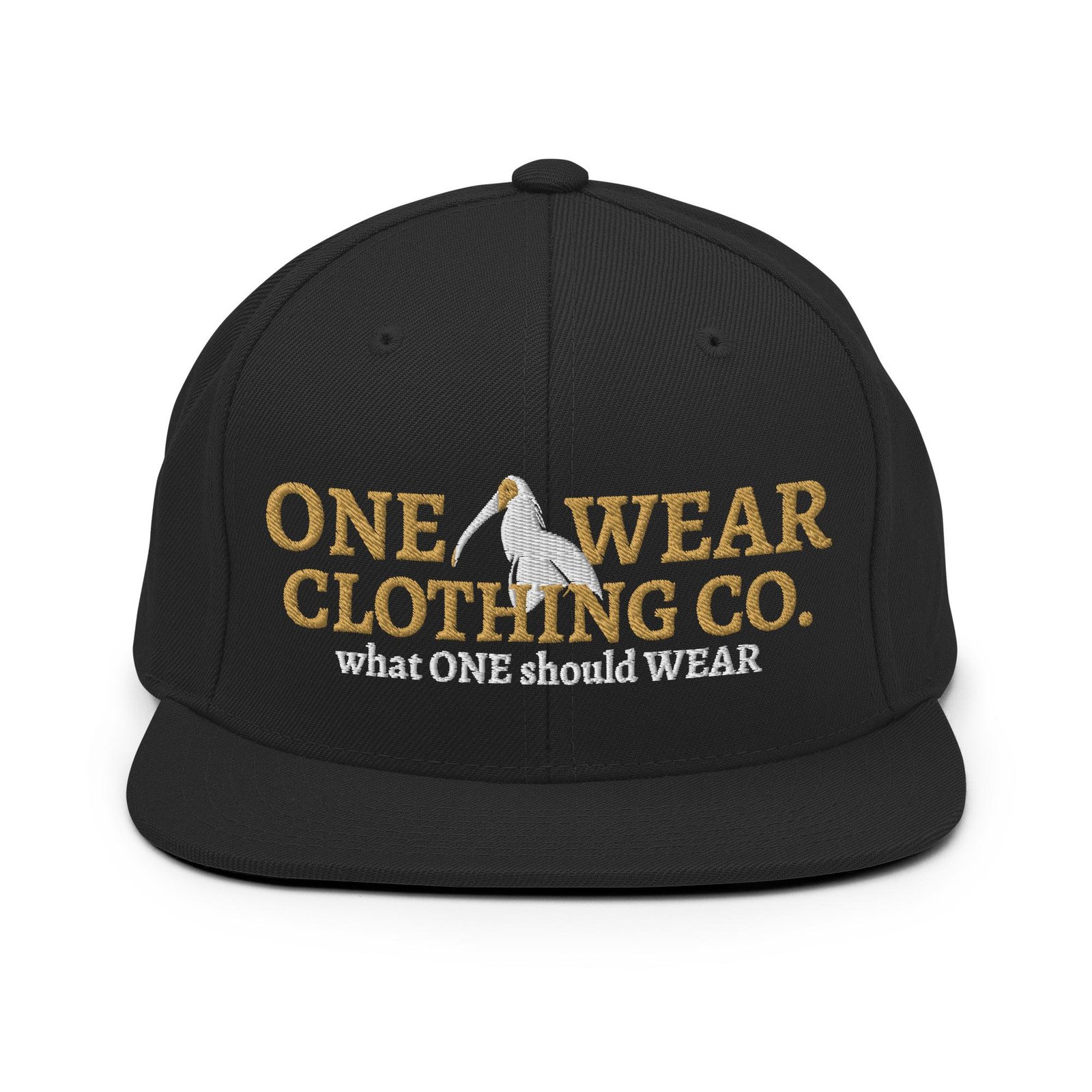 One Wear Slogan & Wavy Head Ibis 2 – Snapback Hat – Gold & White