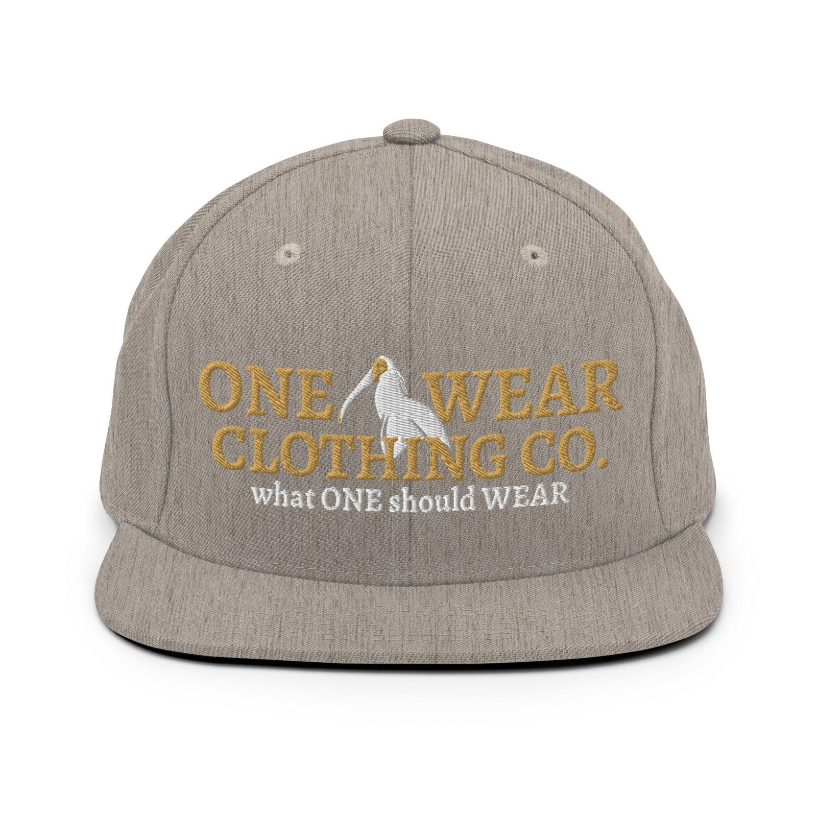 One Wear Slogan & Wavy Head Ibis 2 – Snapback Hat – Gold & White - Image 13