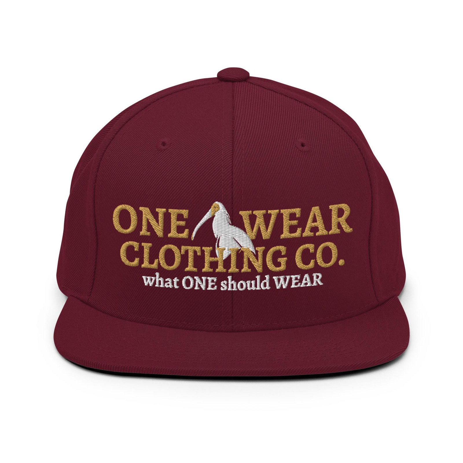 One Wear Slogan & Wavy Head Ibis 2 – Snapback Hat – Gold & White - Image 3