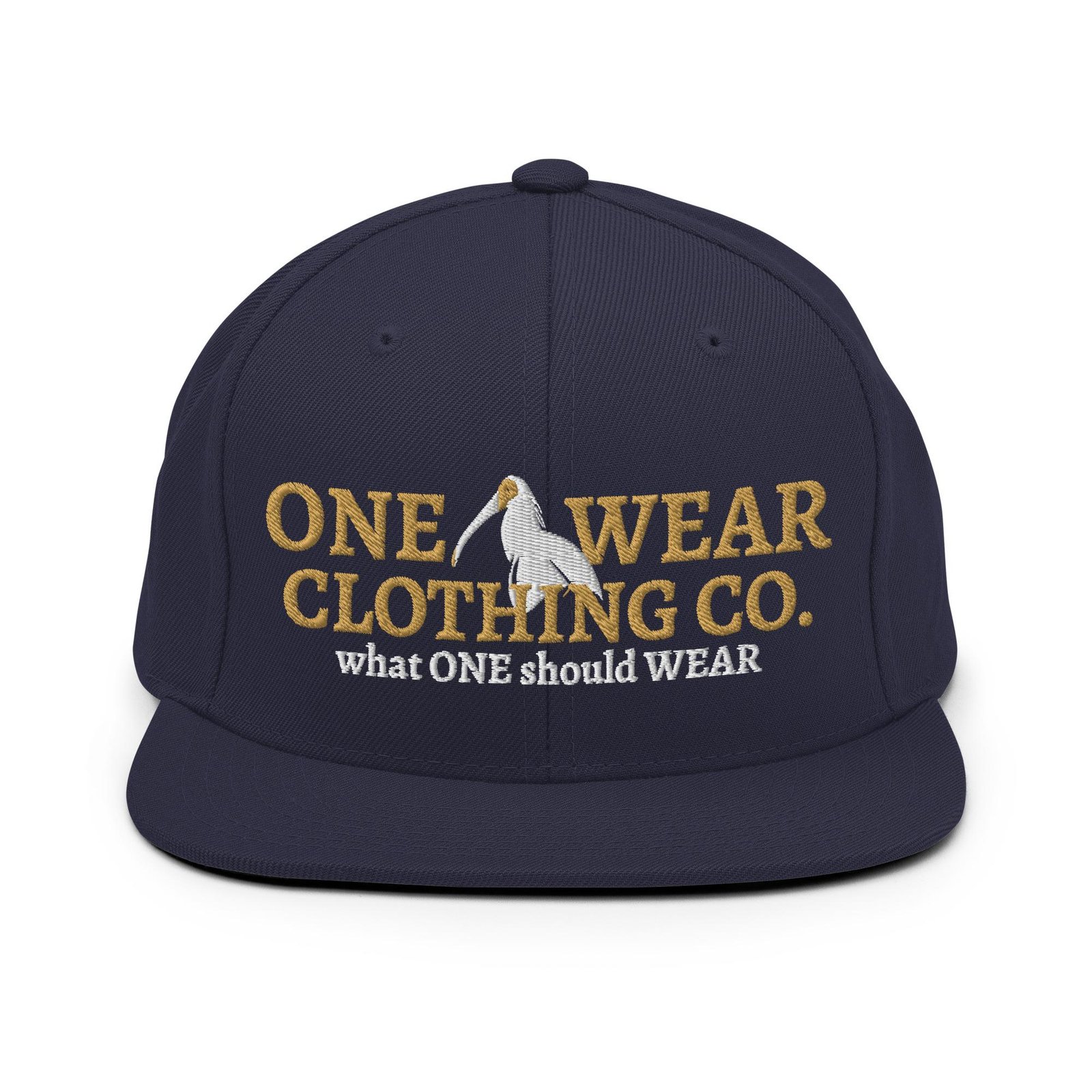 One Wear Slogan & Wavy Head Ibis 2 – Snapback Hat – Gold & White - Image 5