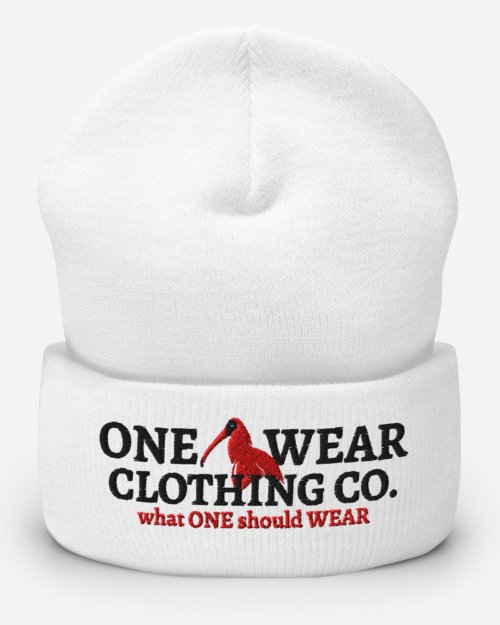 One Wear Slogan & Wavy Head Ibis 2 – Cuffed Beanie – Black & Red