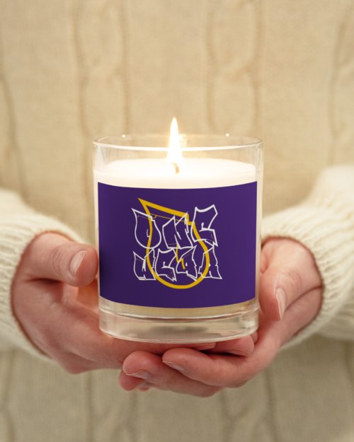 One Wear Graphic Series 20 – Glass Jar Soy Wax Candle – Purple, White & Yellow