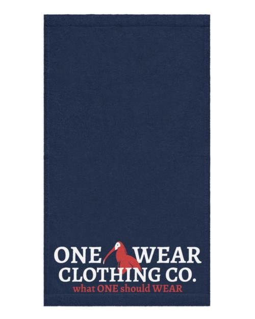 One Wear Slogan & Wavy Head Ibis 2 – Hand towel – Navy, Red & White
