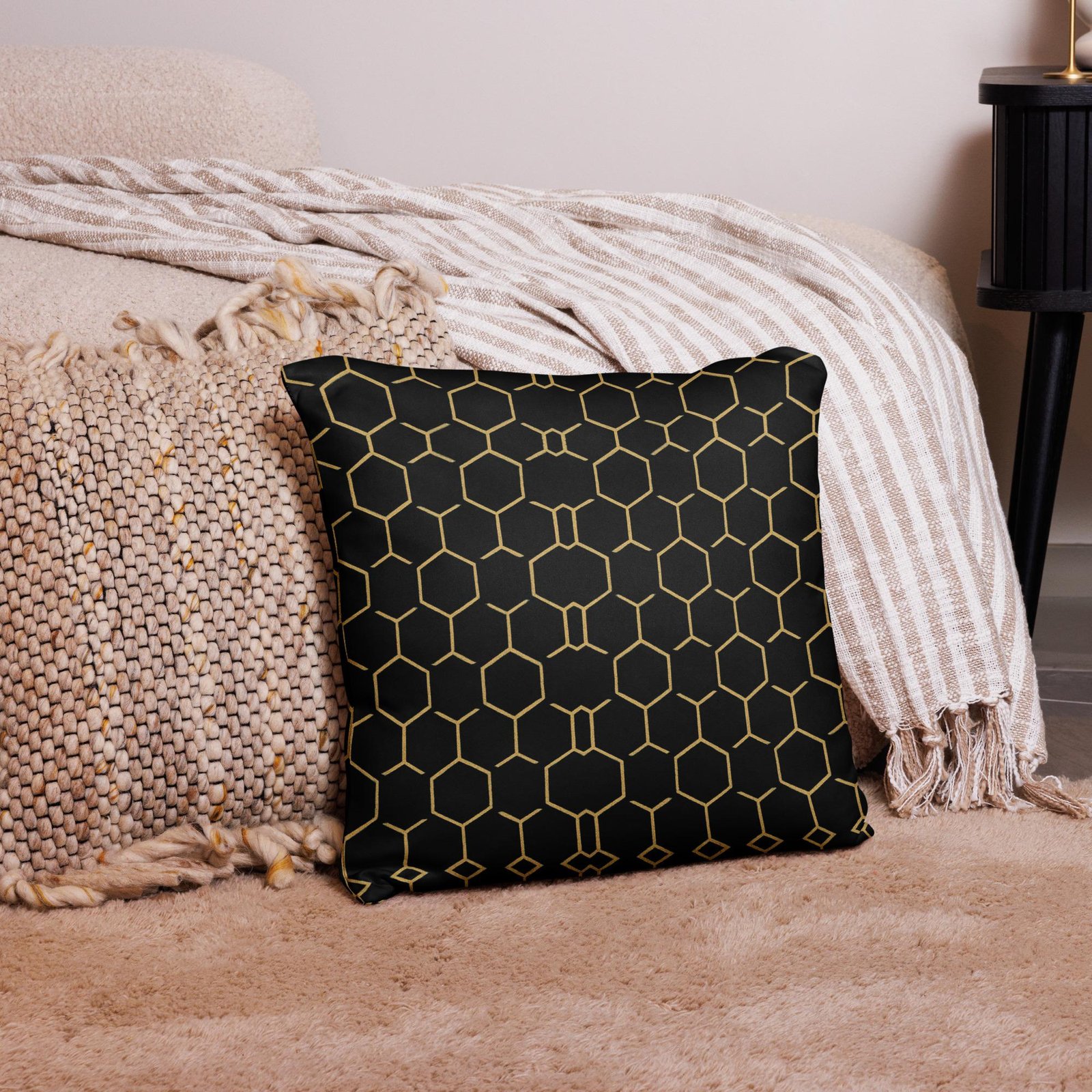 TALISHÉN: Steel Spine Hex Pattern – Pillow Case – Black & Gold - Image 3