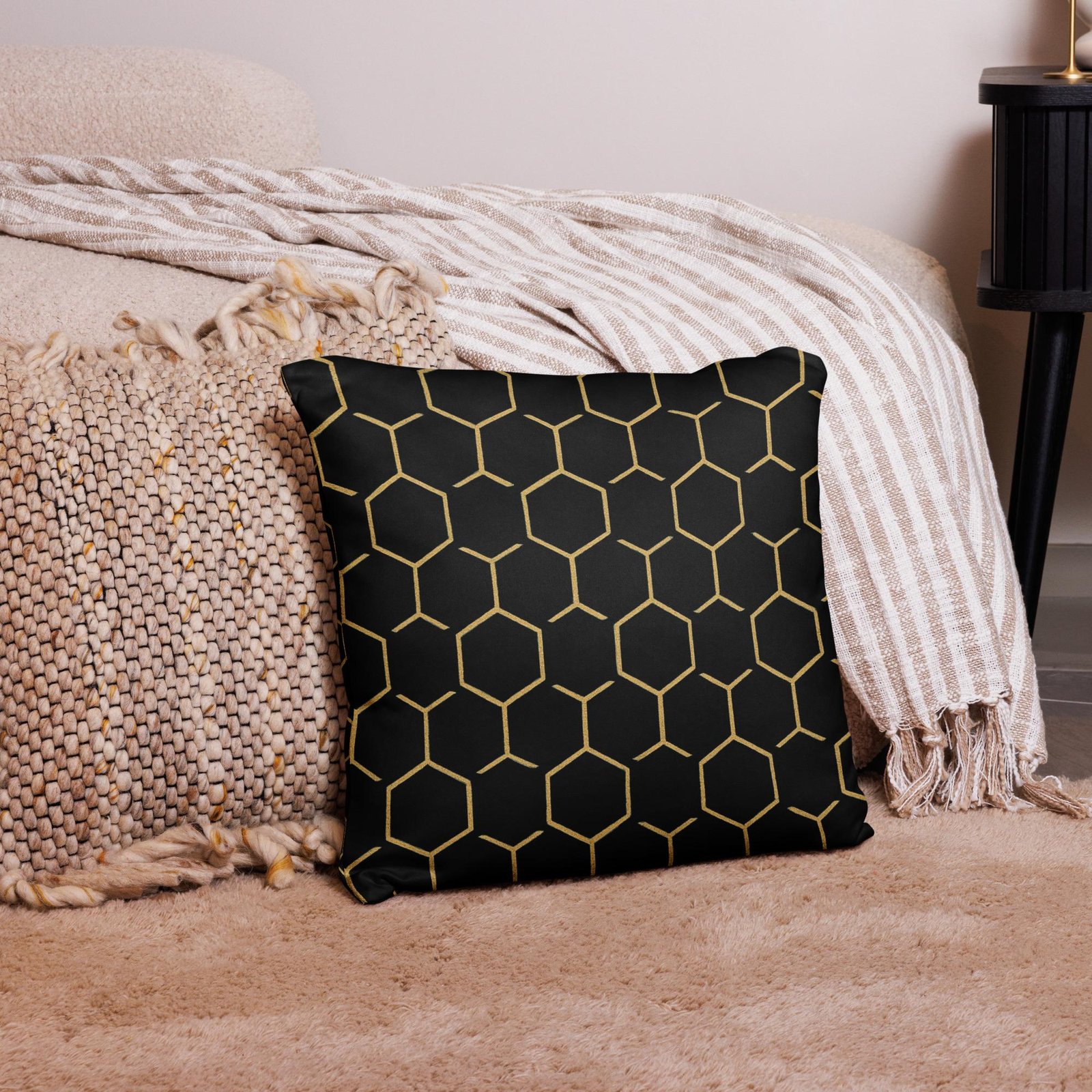 TALISHÉN: Steel Spine Hex Pattern – Pillow Case – Black & Gold - Image 2