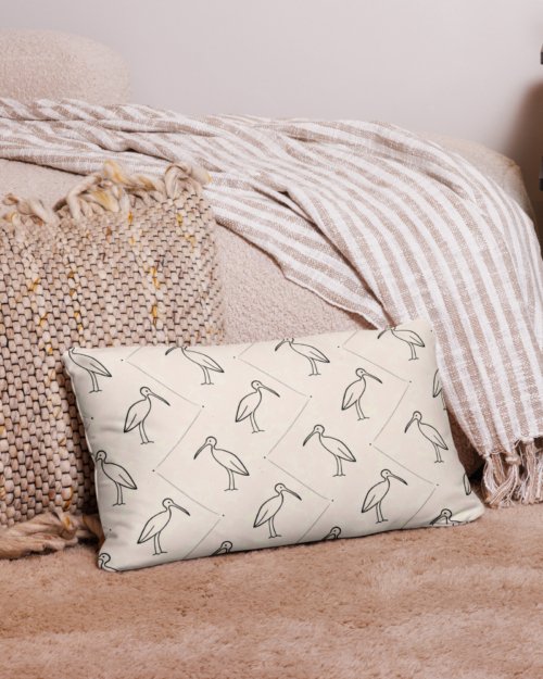 Ibis Line Art Grid – Pillow Case – Cream & Black