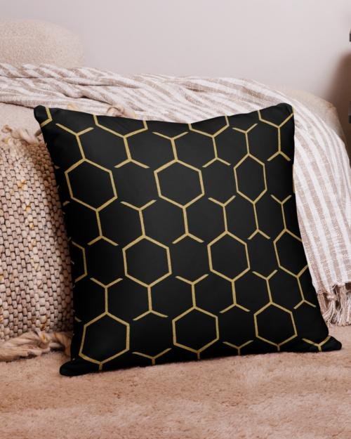 TALISHÉN: Steel Spine Hex Pattern – Pillow Case – Black & Gold