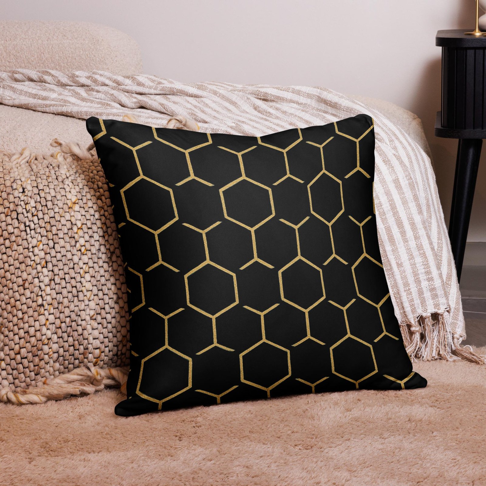 TALISHÉN: Steel Spine Hex Pattern – Pillow Case – Black & Gold