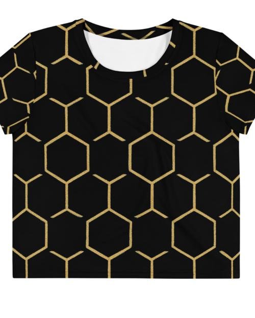 TALISHÉN: Steel Spine Hex Pattern – Crop Tee – Black & Gold