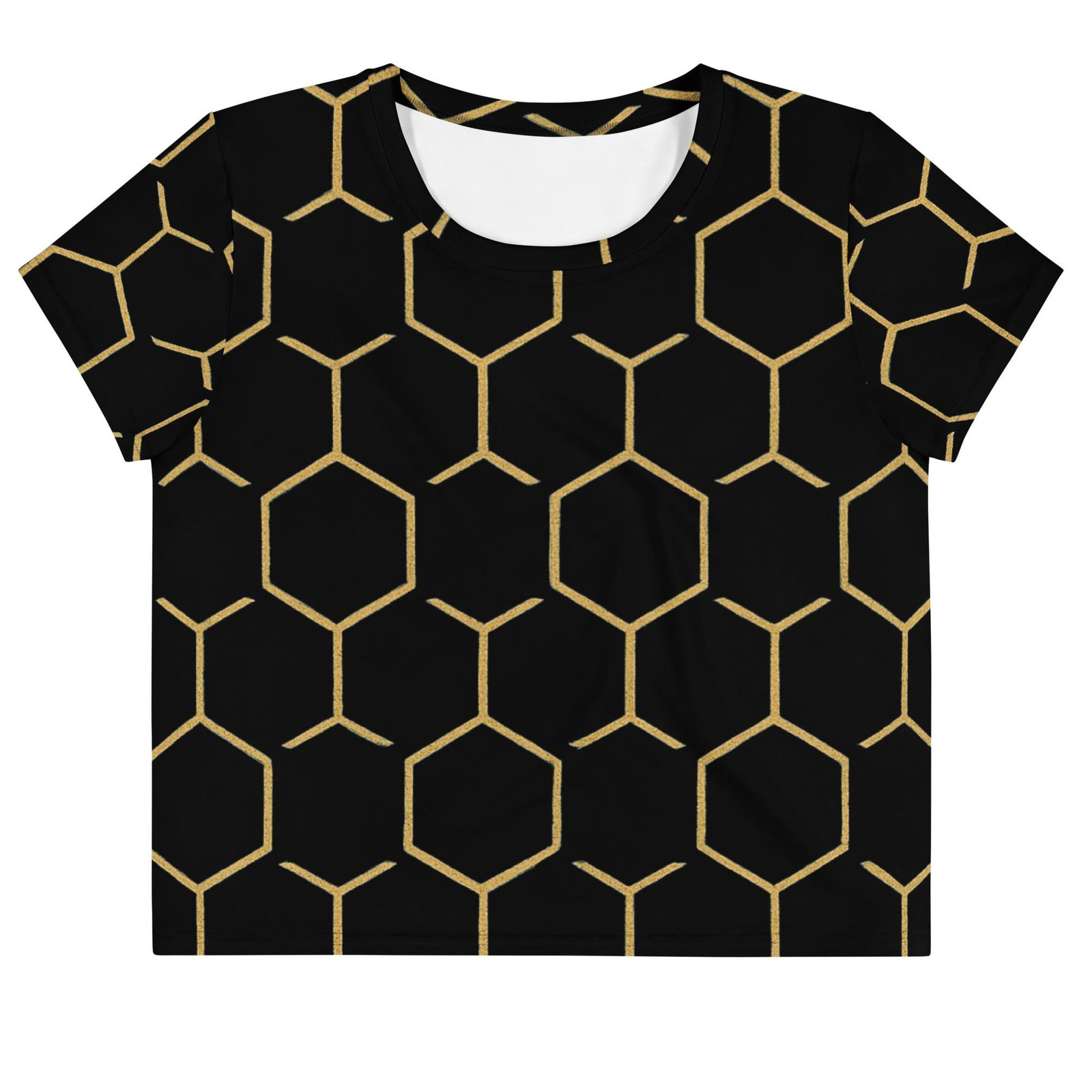 TALISHÉN: Steel Spine Hex Pattern – Crop Tee – Black & Gold