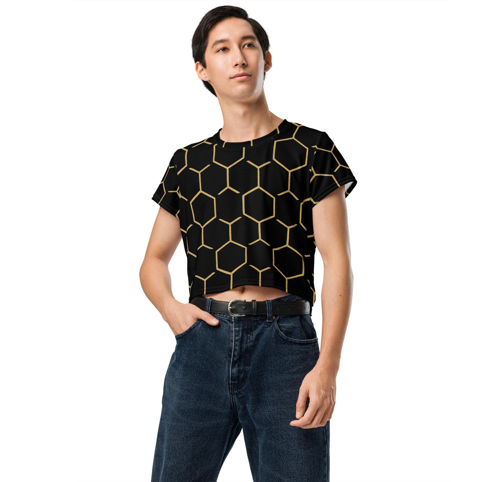 TALISHÉN: Steel Spine Hex Pattern – Crop Tee – Black & Gold - Image 2