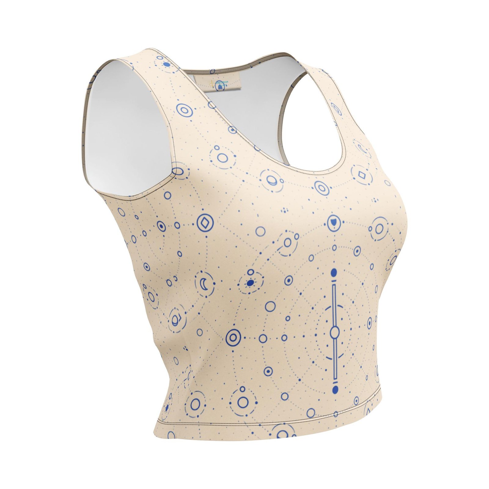 Onegodian Galaxy: Thirteen Worlds Orbit Chain™ – Crop Top – Tan & Navy - Image 7