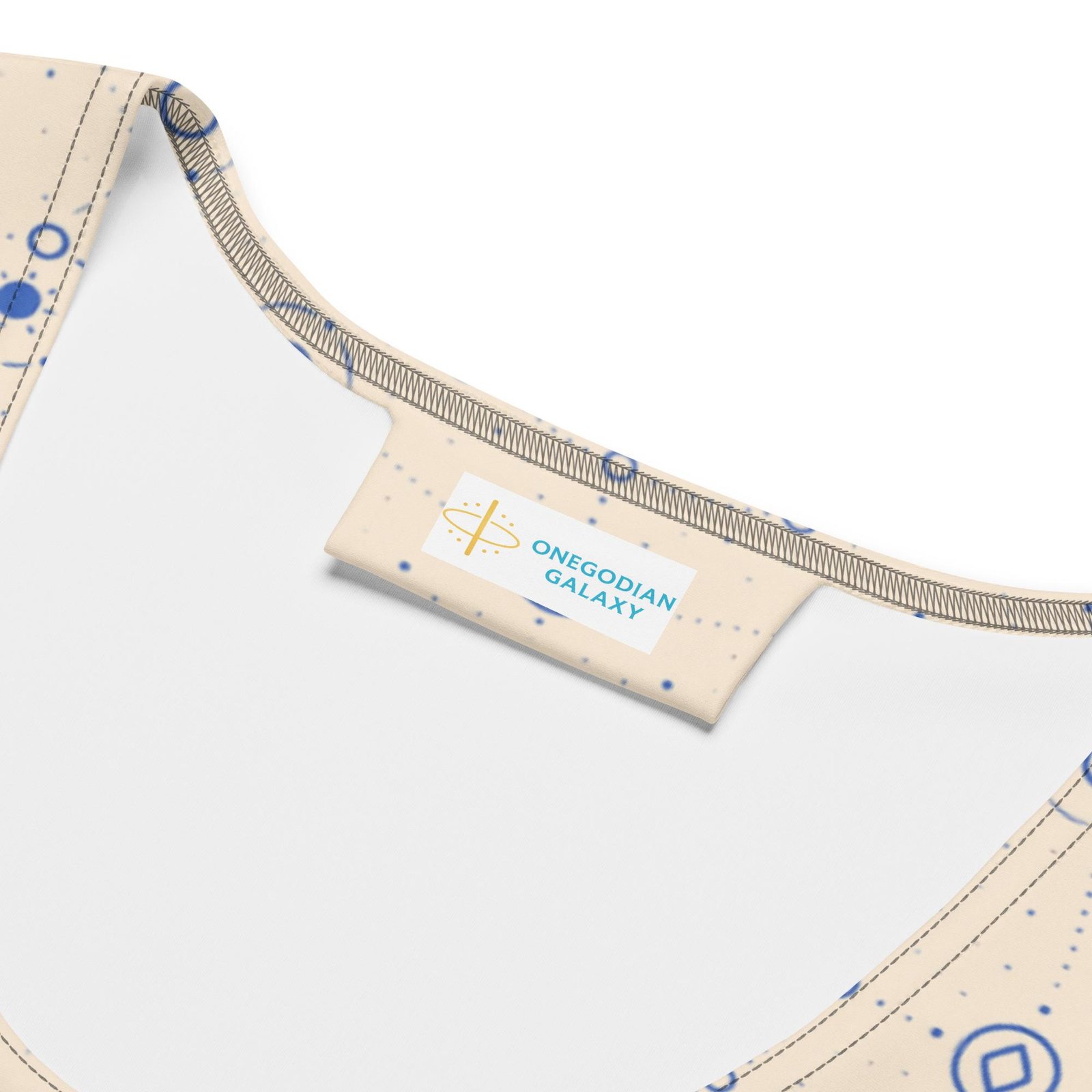 Onegodian Galaxy: Thirteen Worlds Orbit Chain™ – Crop Top – Tan & Navy - Image 5