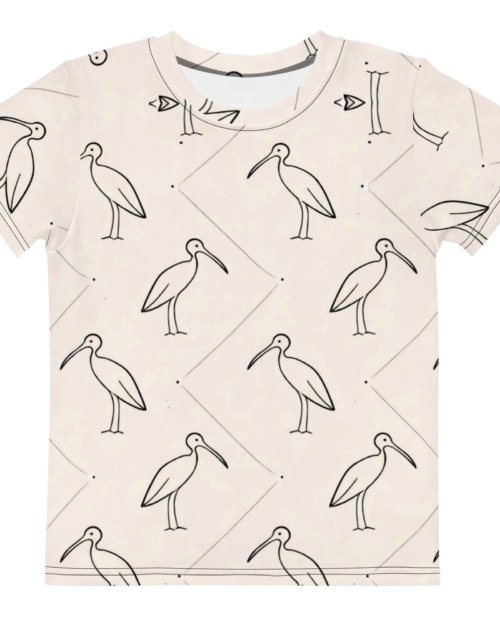 Ibis Line Art Grid – Kids cotton crew neck t-shirt – Cream & Black