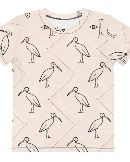 Ibis Line Art Grid – Kids crew neck t-shirt – Cream & Black