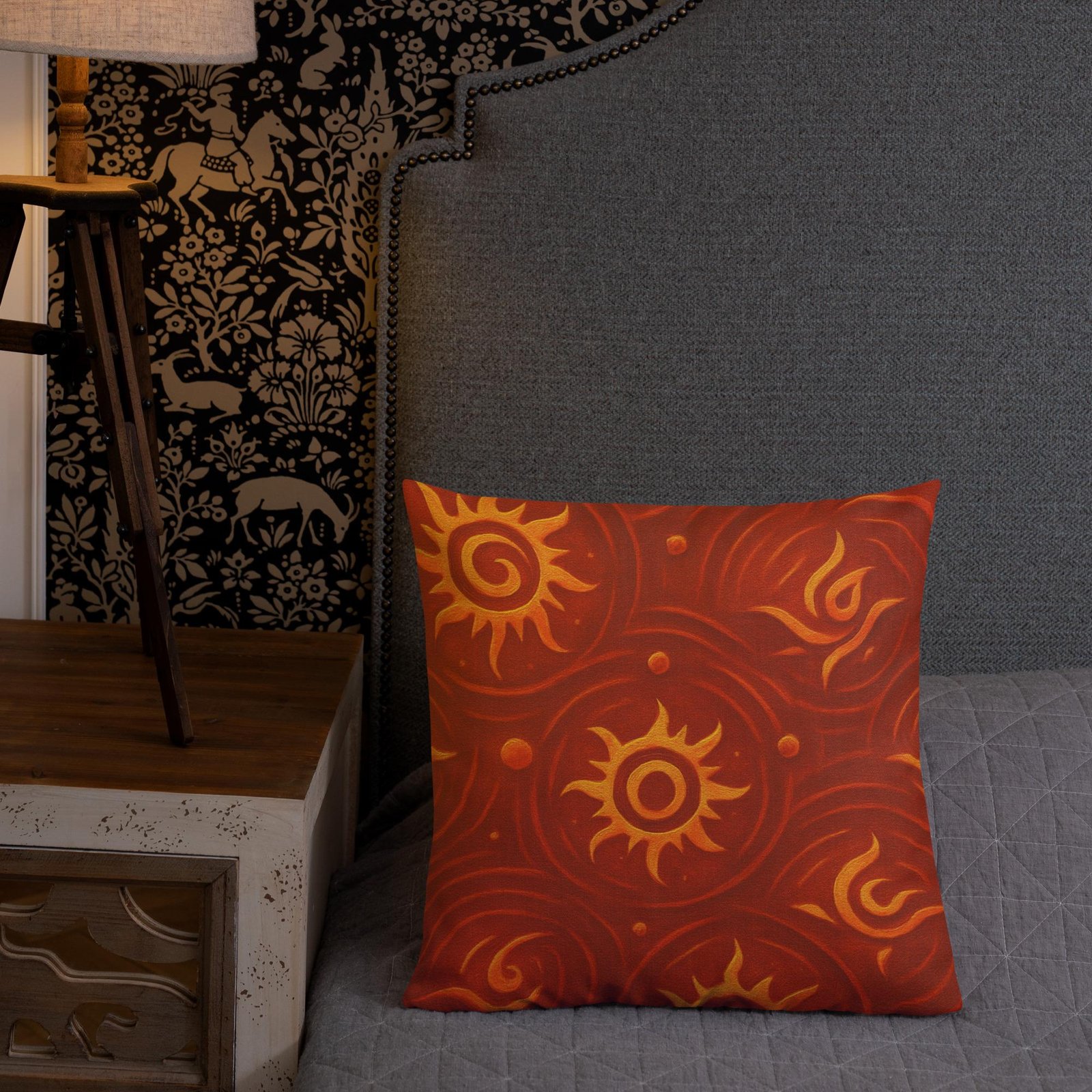 ZARU’UN™: Flameheart Sigil Loop™ – Premium Pillow – Rust & Mustard - Image 5