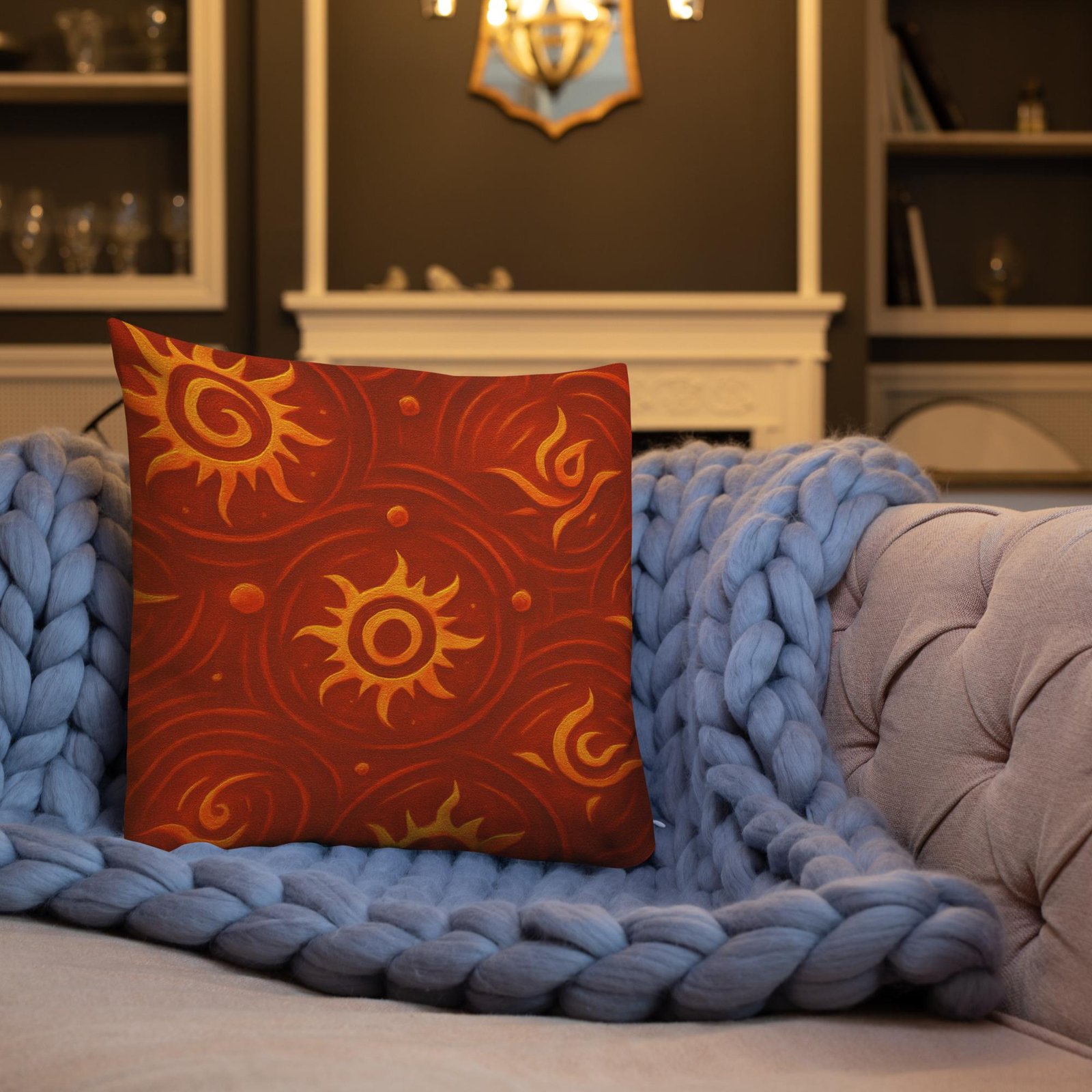 ZARU’UN™: Flameheart Sigil Loop™ – Premium Pillow – Rust & Mustard - Image 4
