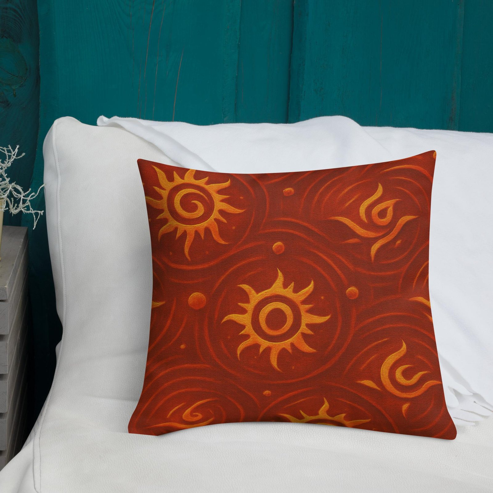 ZARU’UN™: Flameheart Sigil Loop™ – Premium Pillow – Rust & Mustard - Image 3