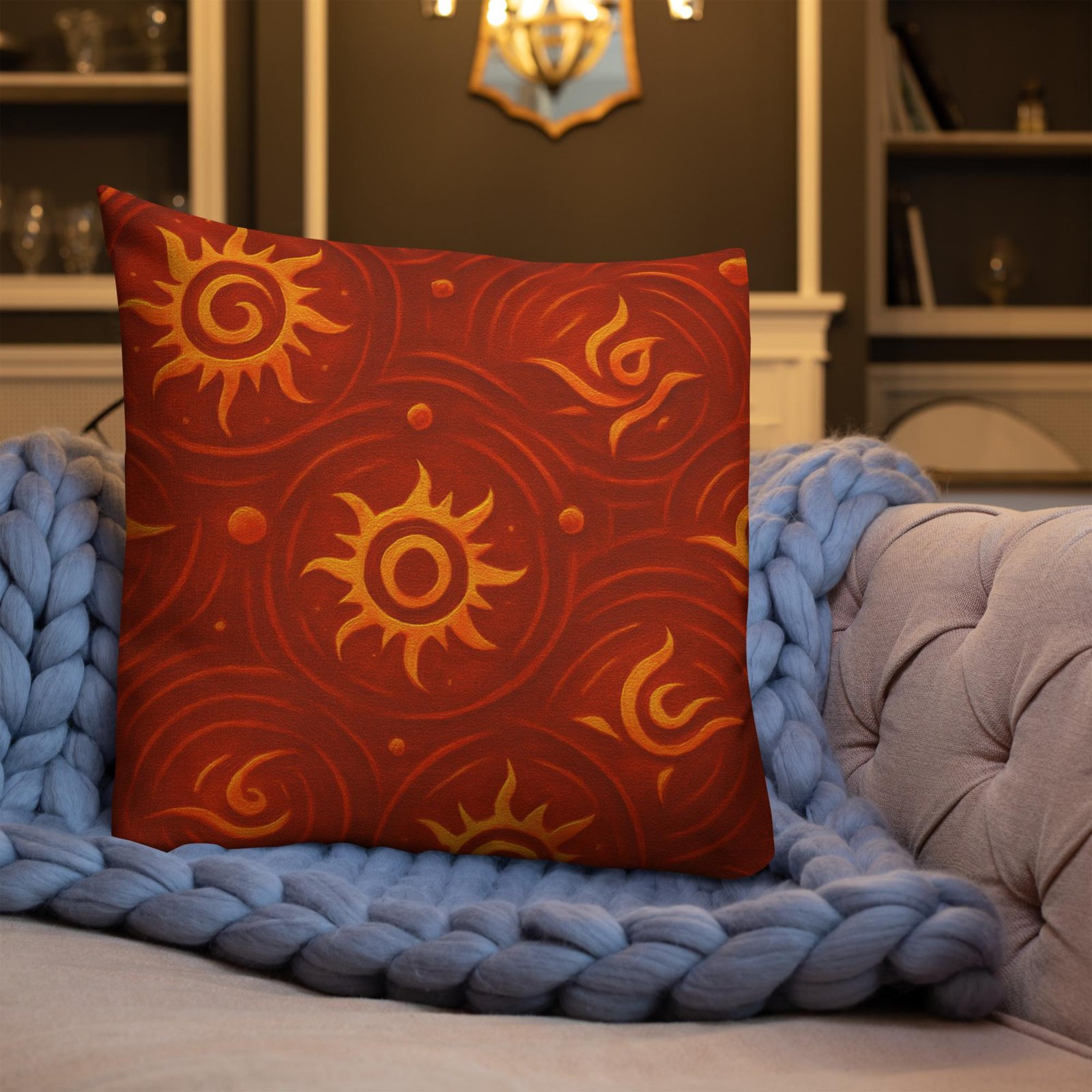 ZARU’UN™: Flameheart Sigil Loop™ – Premium Pillow – Rust & Mustard - Image 14