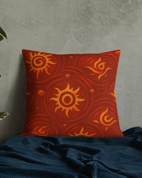 ZARU’UN™: Flameheart Sigil Loop™ – Premium Pillow – Rust & Mustard