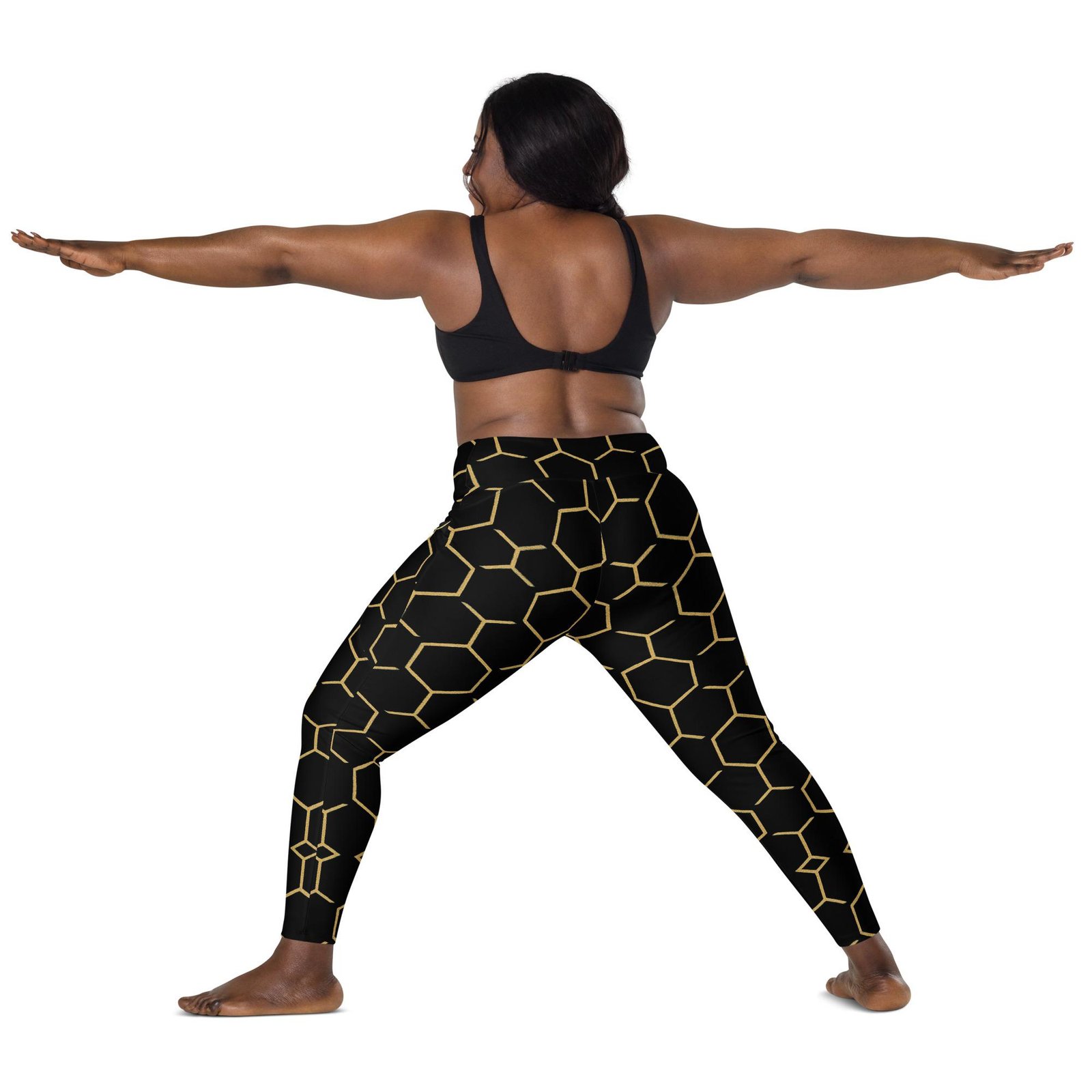 TALISHÉN: Steel Spine Hex Pattern – Crossover leggings with pockets – Black & Gold - Image 2