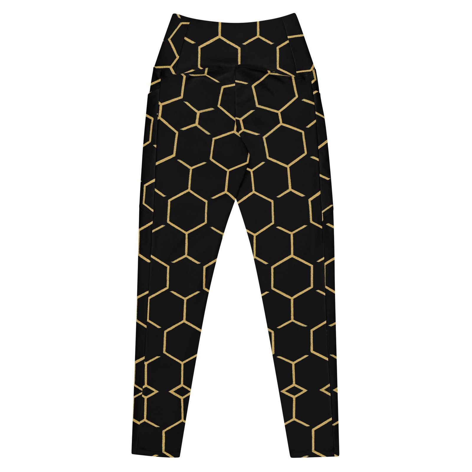 TALISHÉN: Steel Spine Hex Pattern – Crossover leggings with pockets – Black & Gold - Image 9