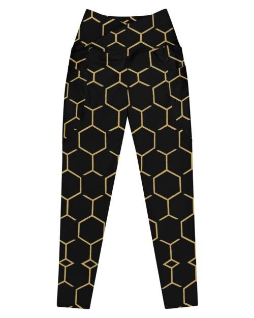 TALISHÉN: Steel Spine Hex Pattern – Crossover leggings with pockets – Black & Gold