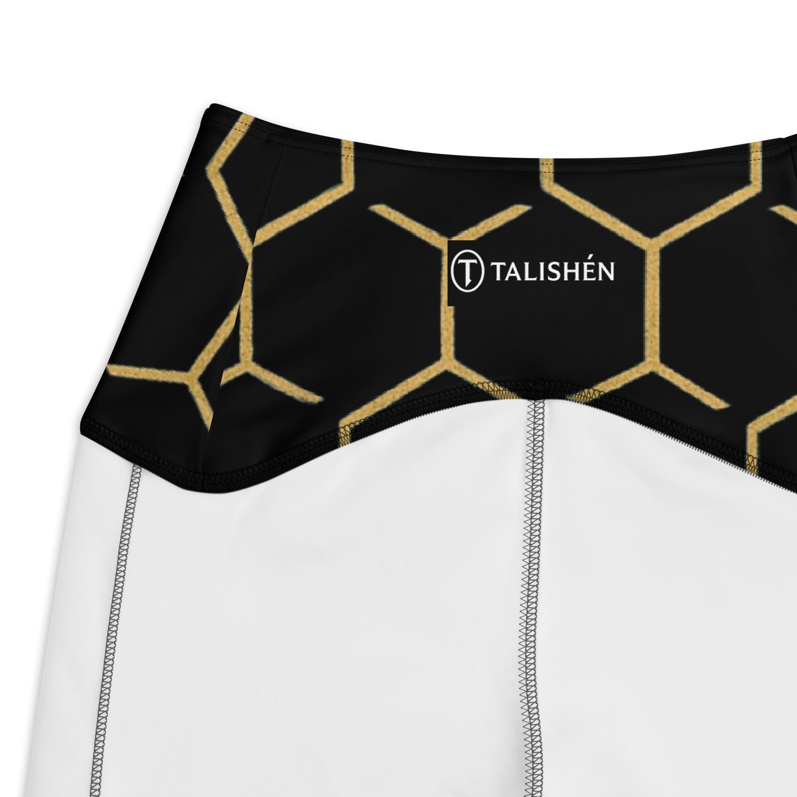 TALISHÉN: Steel Spine Hex Pattern – Crossover leggings with pockets – Black & Gold - Image 6