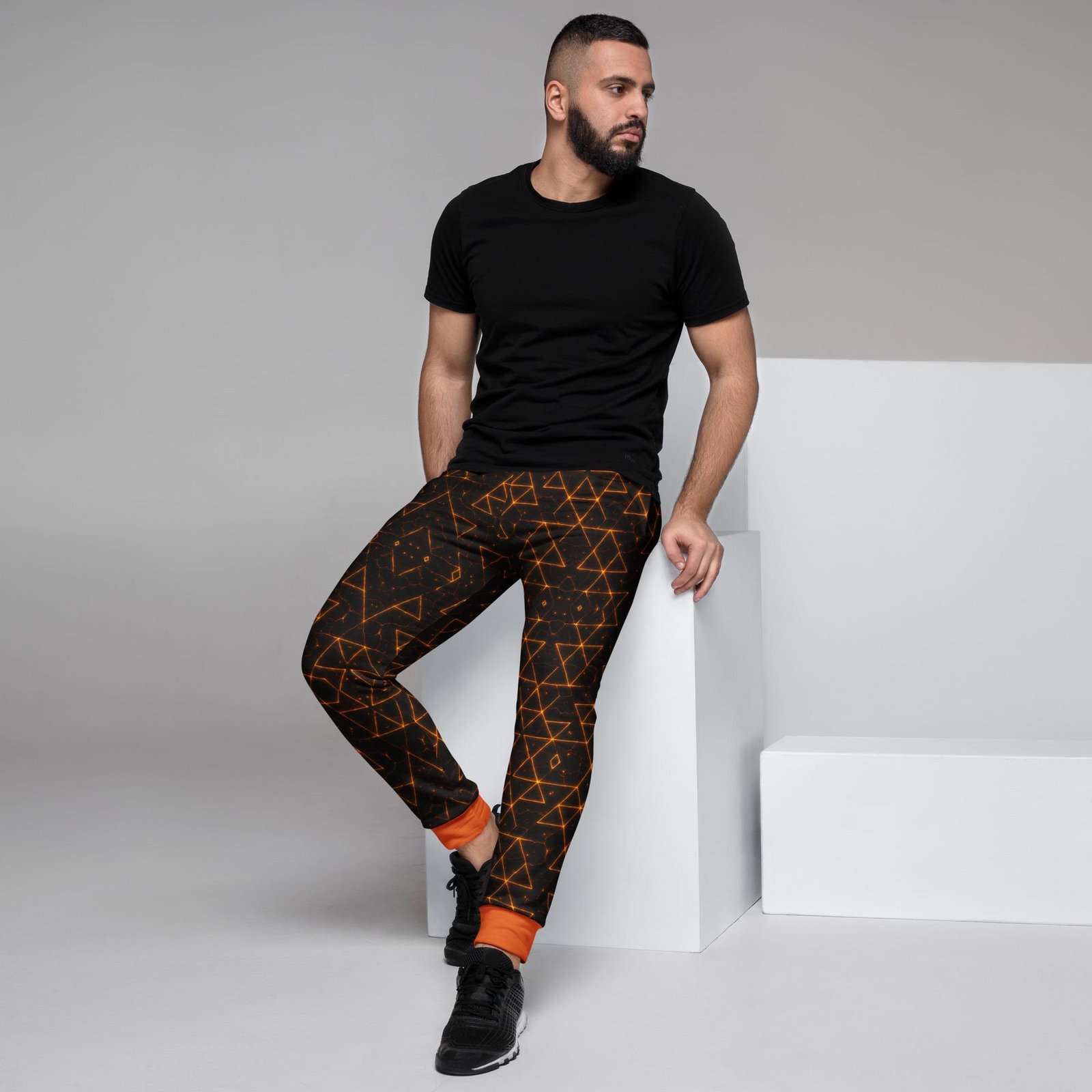 VAELORIA™: Tri-Flame Forge Weave™ – Men's Joggers – Black & Orange - Image 4