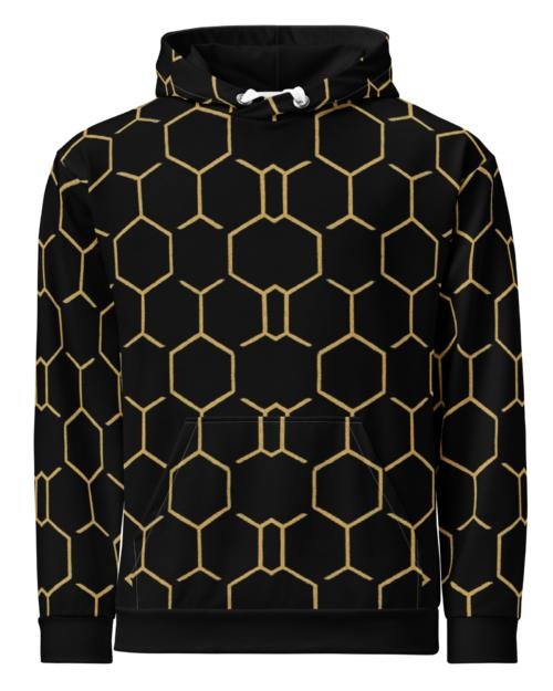TALISHÉN: Steel Spine Hex Pattern – Unisex Hoodie – Black & Gold