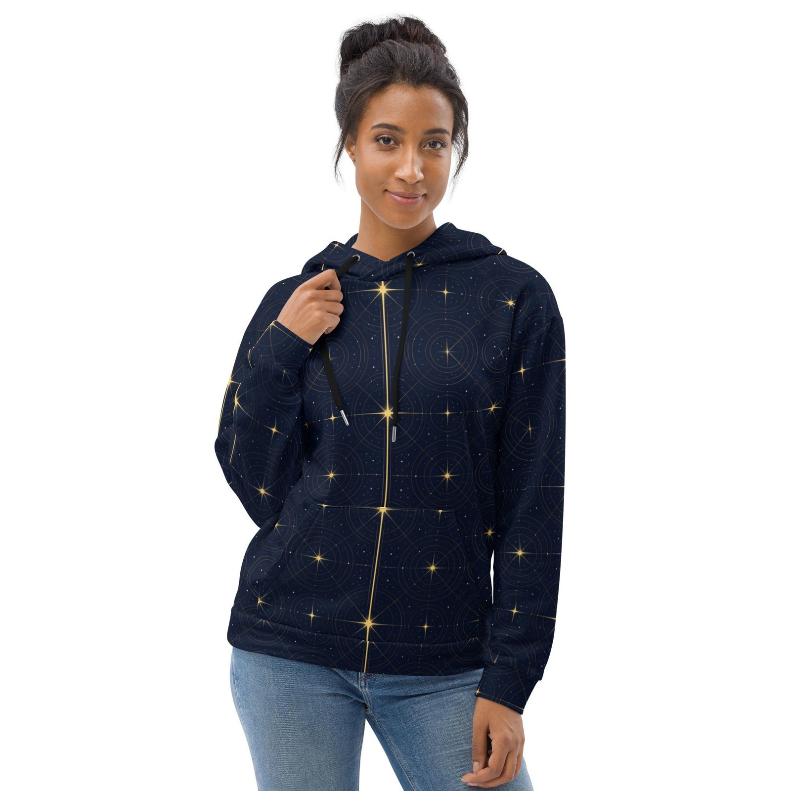 Onegodia: Luminel Axis Grid™ – Unisex Hoodie – Navy & Gold - Image 3
