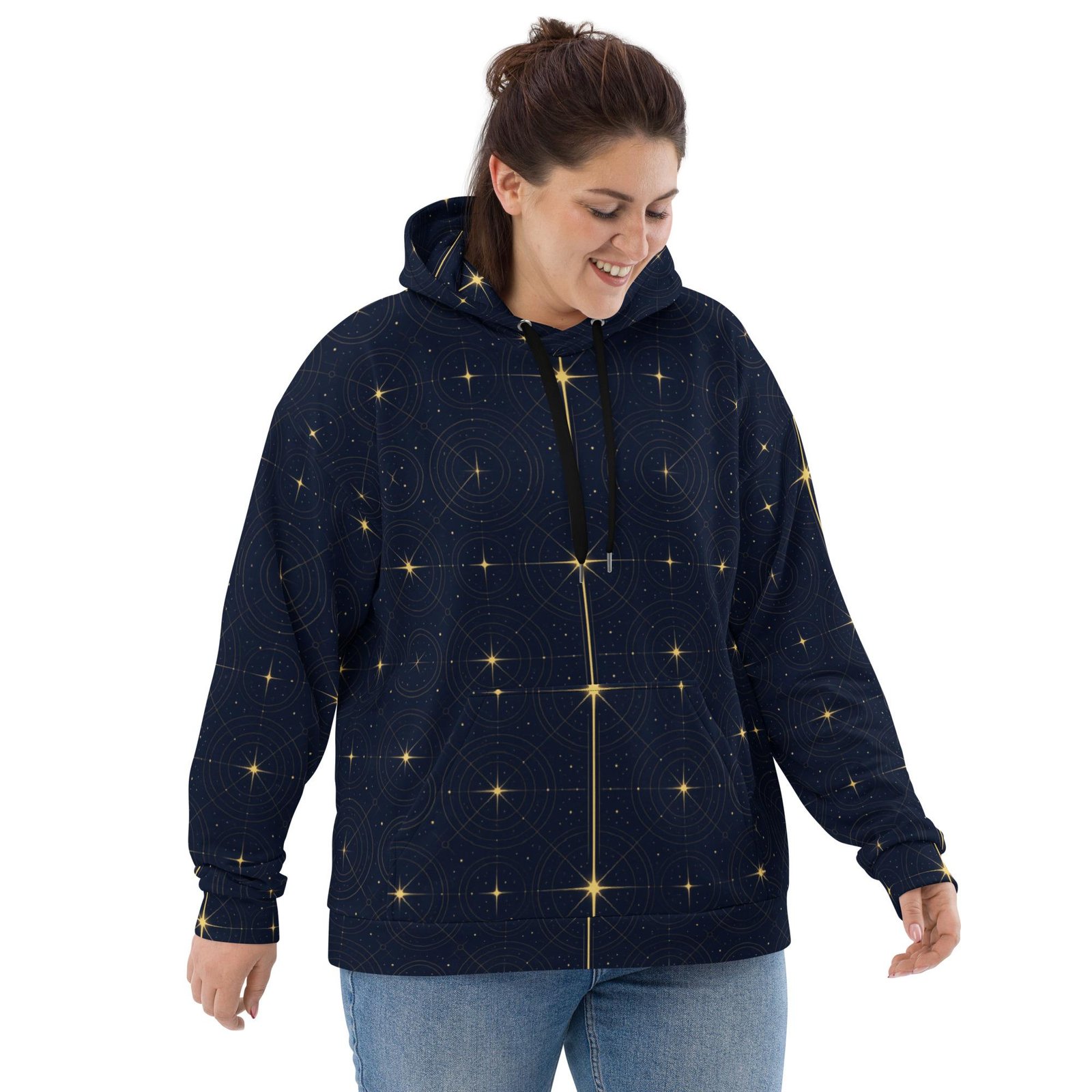 Onegodia: Luminel Axis Grid™ – Unisex Hoodie – Navy & Gold - Image 5