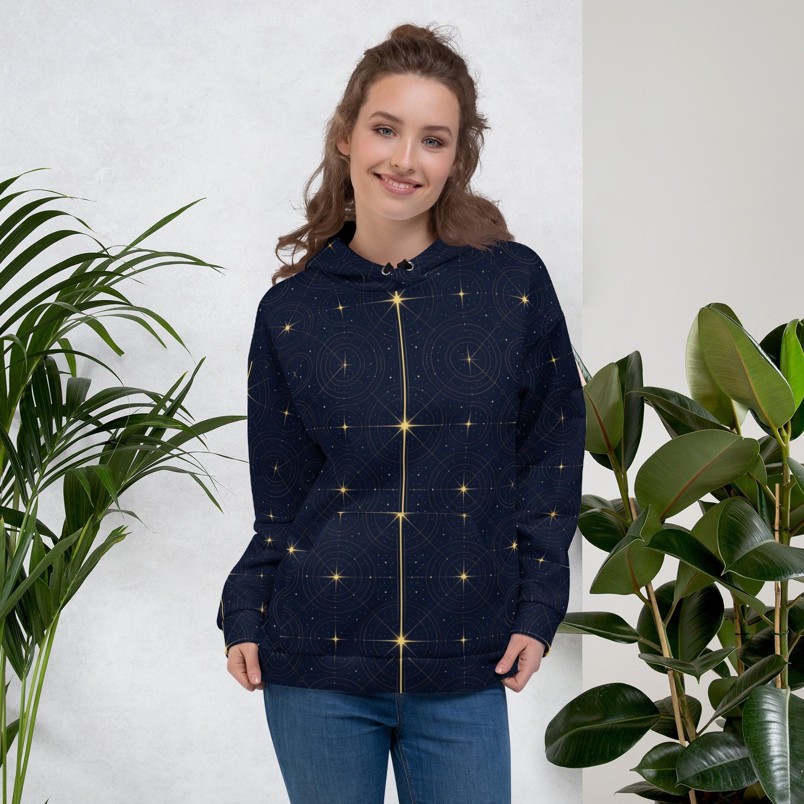 Onegodia: Luminel Axis Grid™ – Unisex Hoodie – Navy & Gold - Image 6
