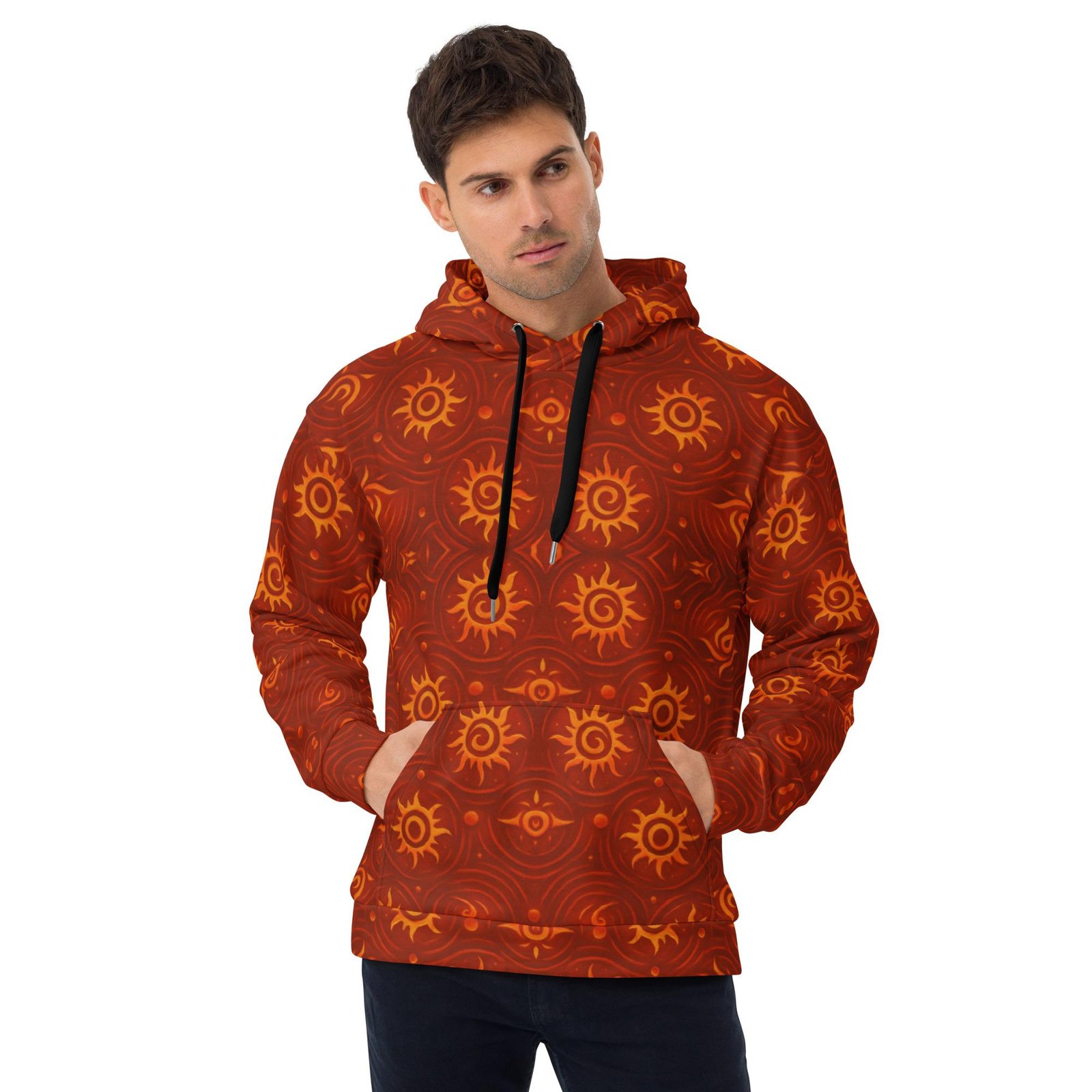ZARU’UN™: Flameheart Sigil Loop™ – Unisex Hoodie – Rust & Mustard - Image 6