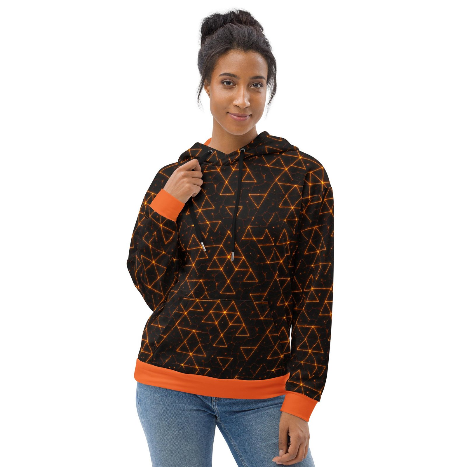 VAELORIA™: Tri-Flame Forge Weave™ – Unisex Hoodie – Black & Orange - Image 4
