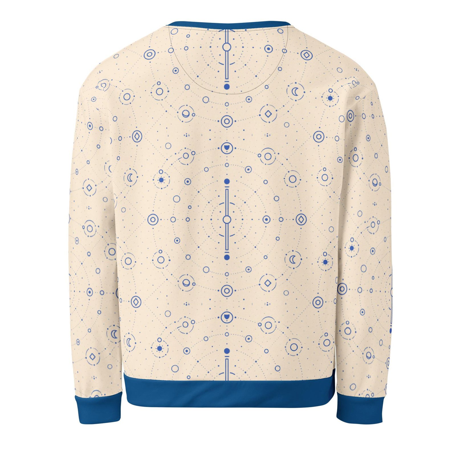 Onegodian Galaxy: Thirteen Worlds Orbit Chain™ – Unisex Sweatshirt – Tan & Navy - Image 2