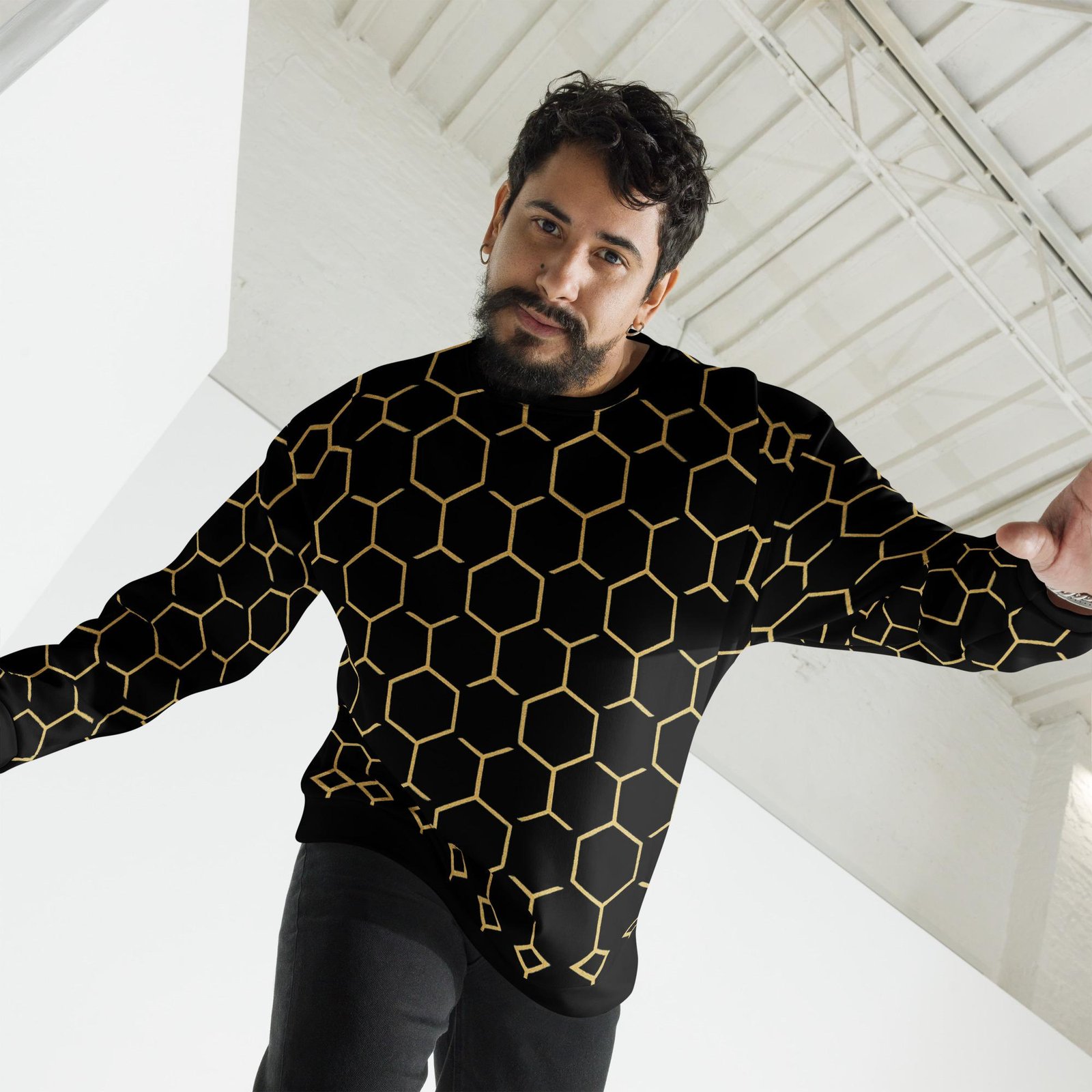 TALISHÉN: Steel Spine Hex Pattern – Unisex Sweatshirt – Black & Gold - Image 2