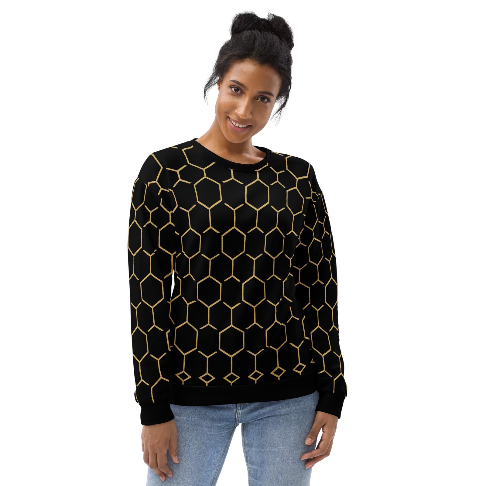 TALISHÉN: Steel Spine Hex Pattern – Unisex Sweatshirt – Black & Gold - Image 3