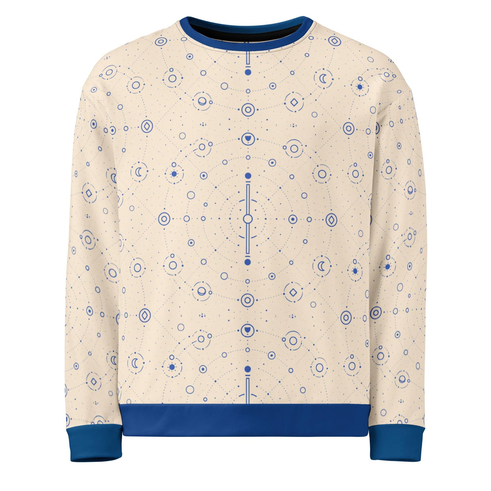 Onegodian Galaxy: Thirteen Worlds Orbit Chain™ – Unisex Sweatshirt – Tan & Navy