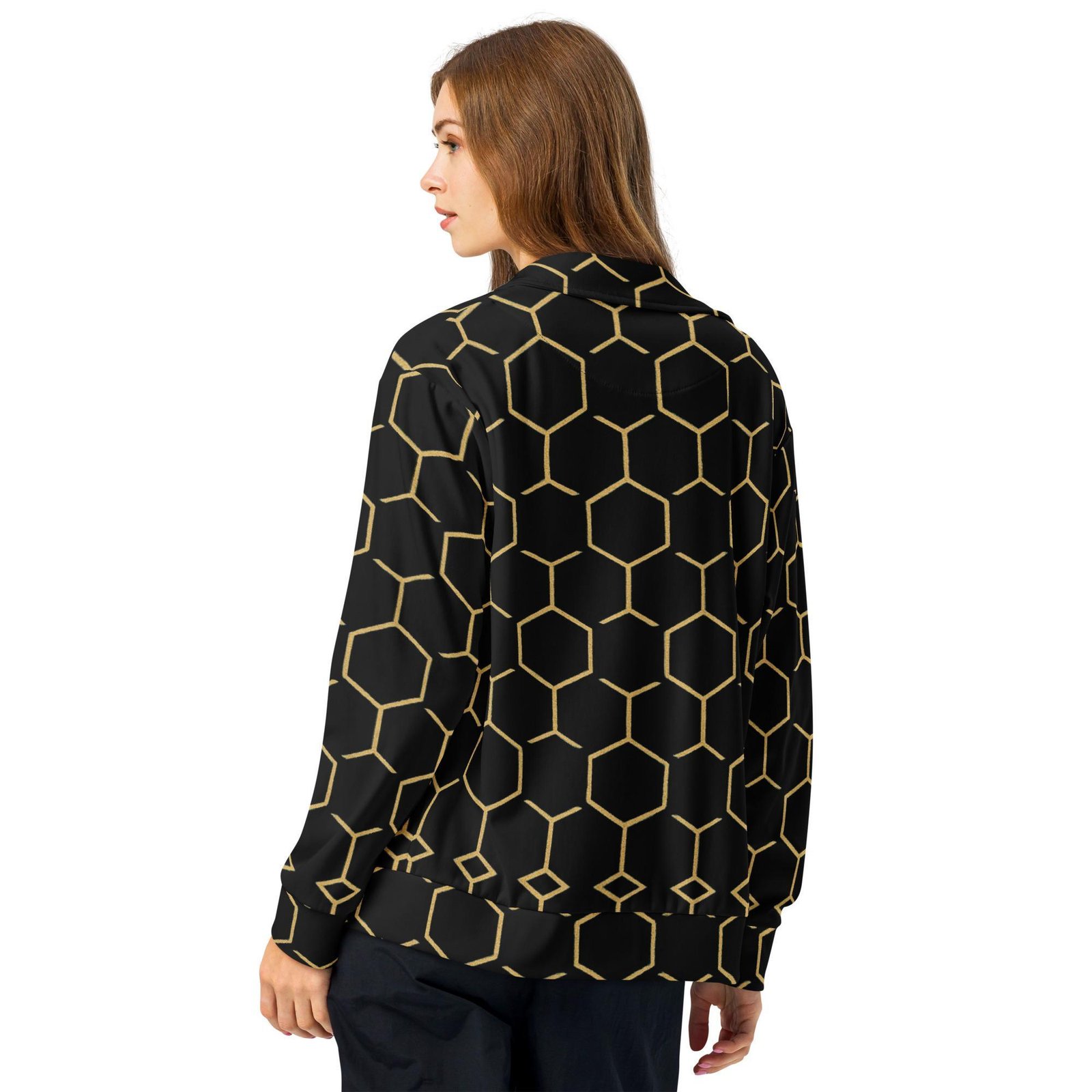 TALISHÉN: Steel Spine Hex Pattern – Unisex track jacket – Black & Gold - Image 6