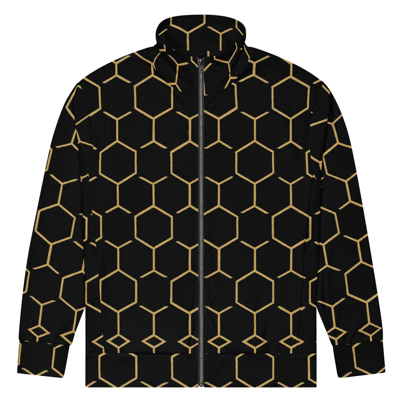 TALISHÉN: Steel Spine Hex Pattern – Unisex track jacket – Black & Gold